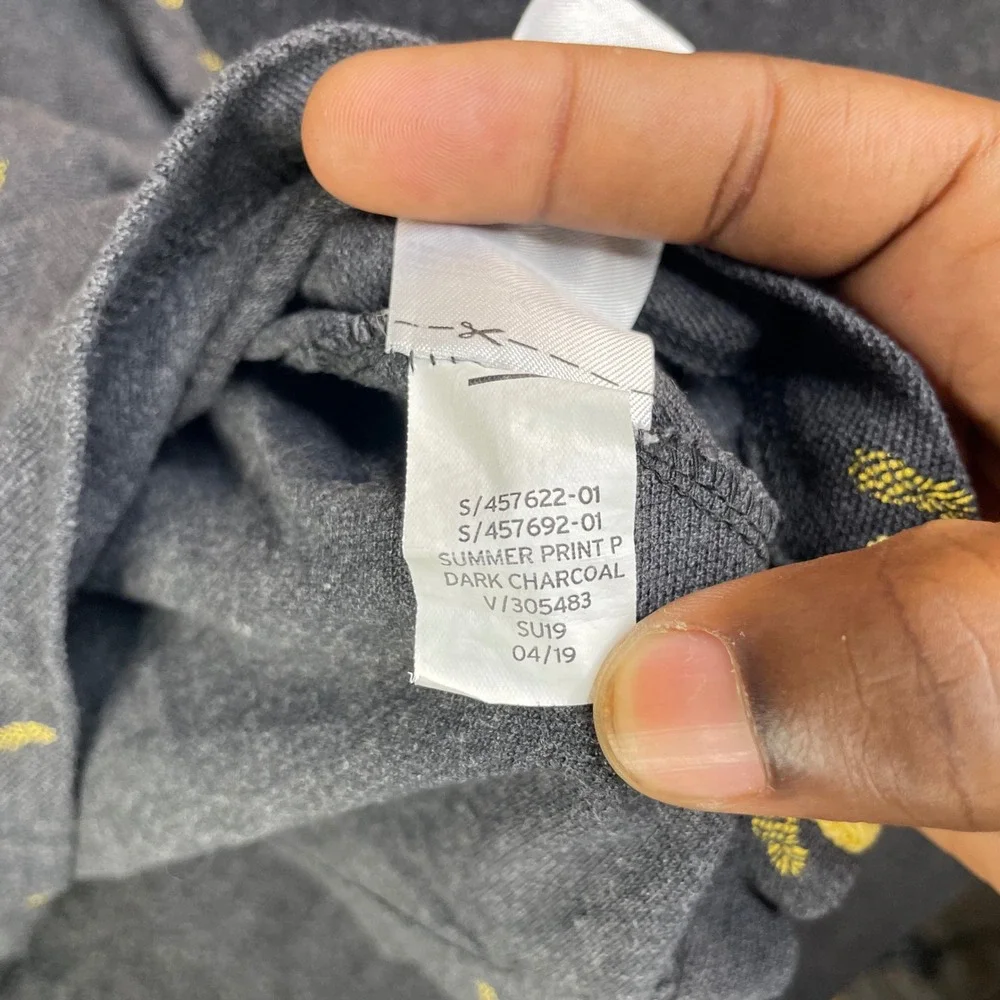 Banana Republic Mens Pineapple Print Polo Shirt Dark Charcoal Grey Yellow Medium